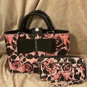 Betsey Johnson purse with roses and matching wallet